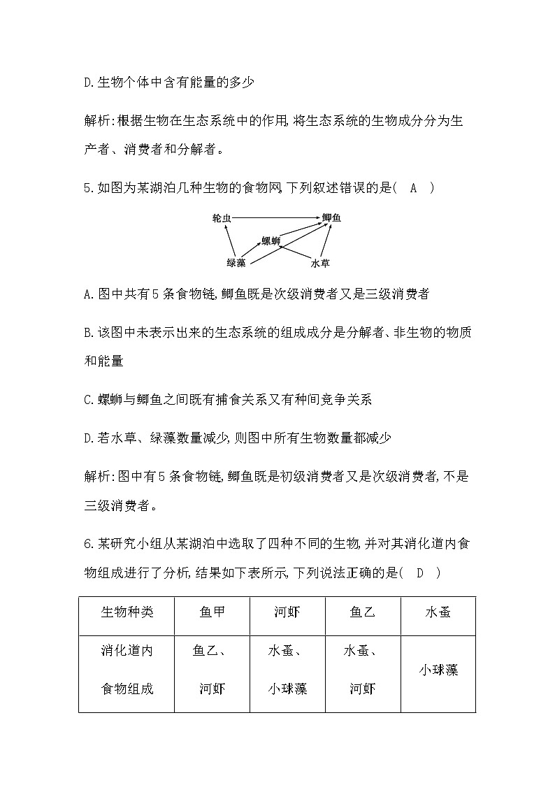 人教版高中生物选择性必修2第3章第1节生态系统的结构作业含答案第3页