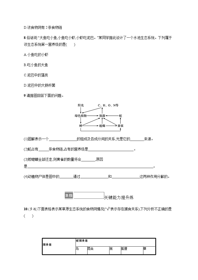 人教版高中生物选择性必修2生态系统的结构作业含答案03