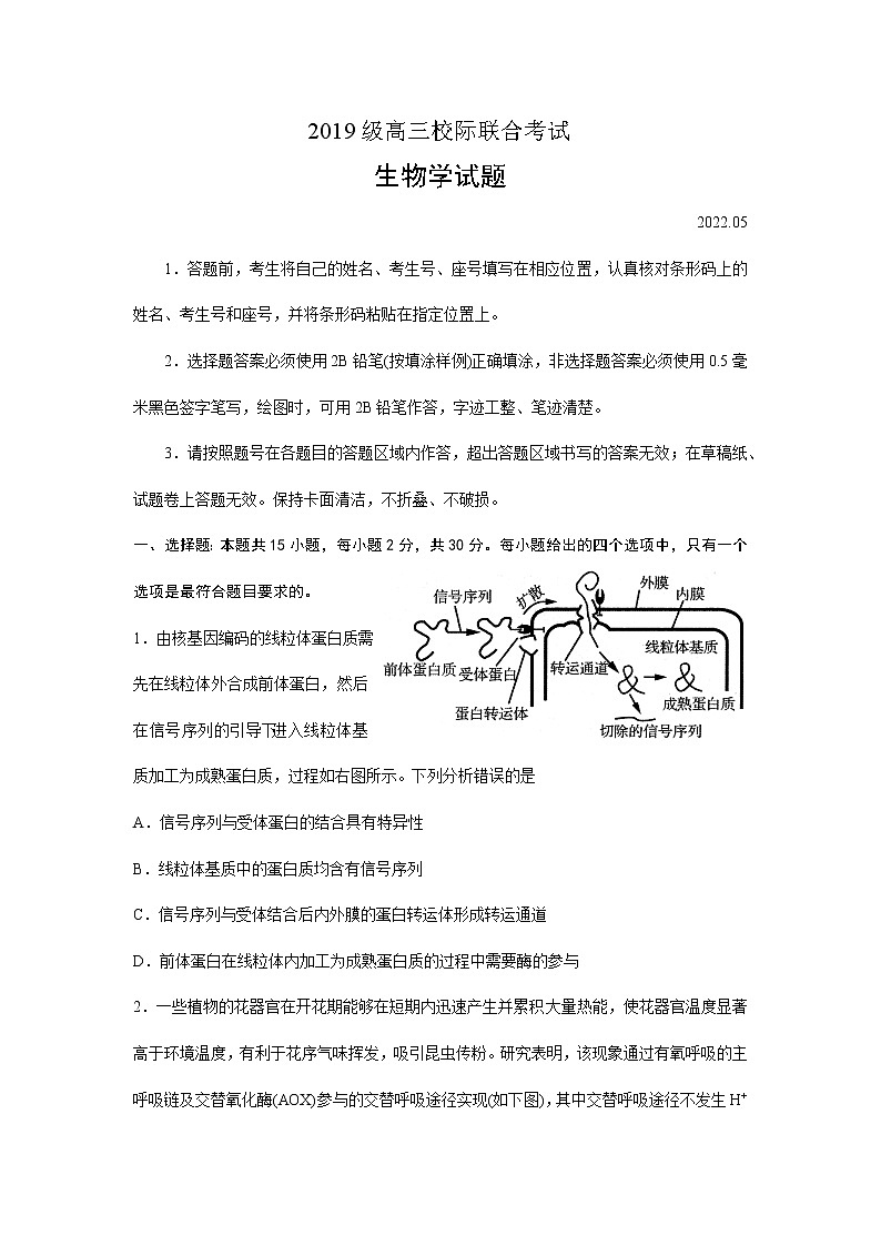 2022日照高三上学期第一次校际联考生物试题含答案01