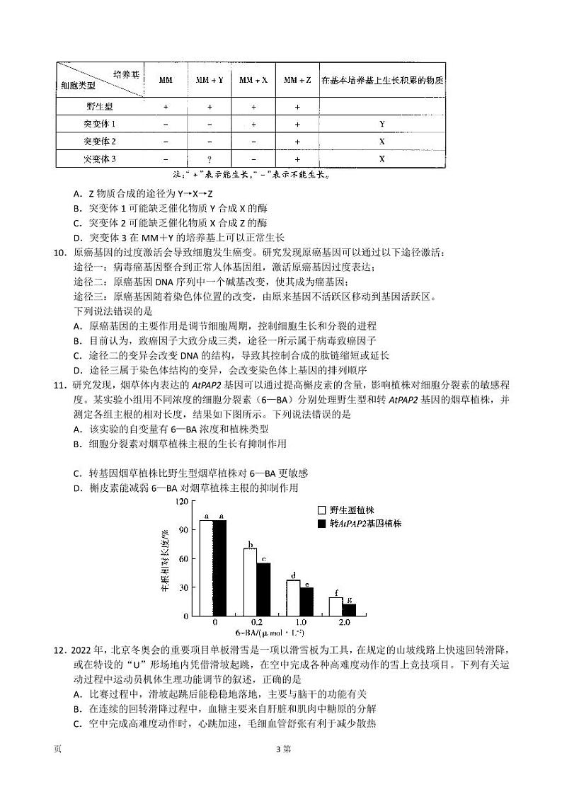 河南省十所名校2023届高中毕业班尖子生第一次考试——生物第3页