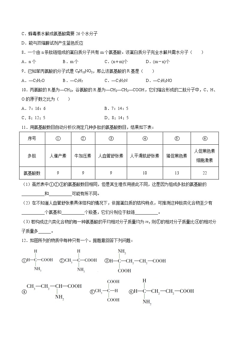 第06练 蛋白质是生命活动的主要承担者-【每课一练】2022-2023学年高一生物同步分层练（人教版2019必修1）02