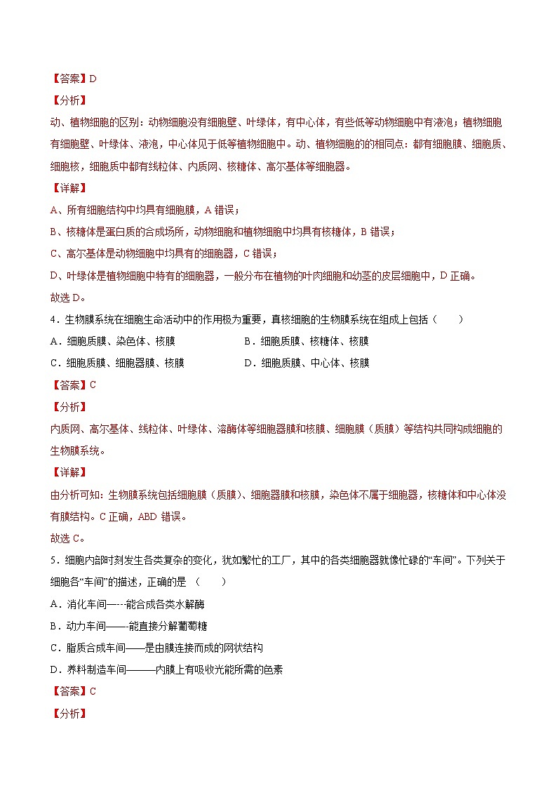 第09练 细胞器之间的分工合作-【每课一练】高一生物同步分层练（人教版2019必修第一册）02