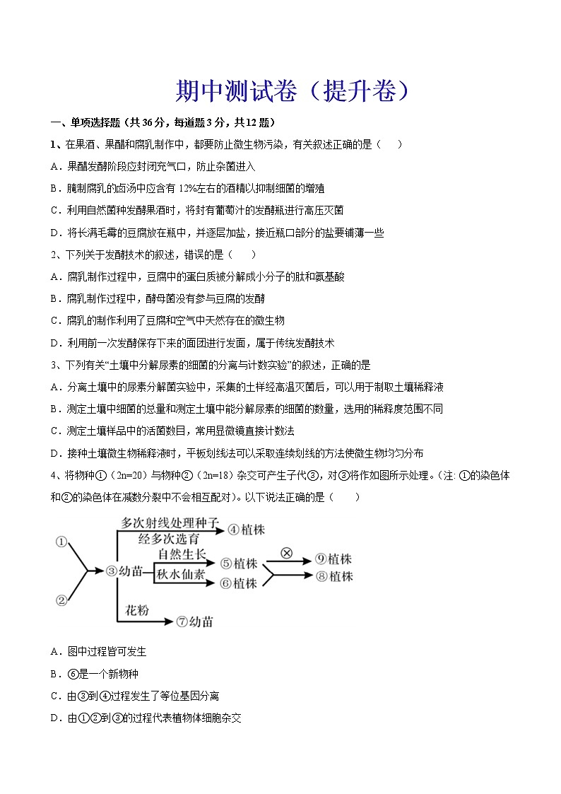 期中测试卷（提升卷）-【章末分层卷】2022-2023学年高二生物同步测试卷（人教版2019选择性必修3）（原卷版）第1页