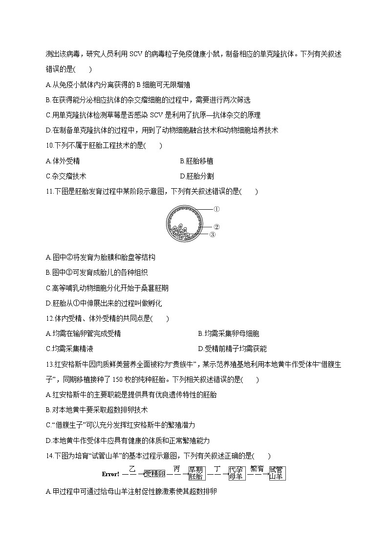 第二单元 细胞工程（基础过关） 高二生物单元测试定心卷（人教版2019选择性必修3）03