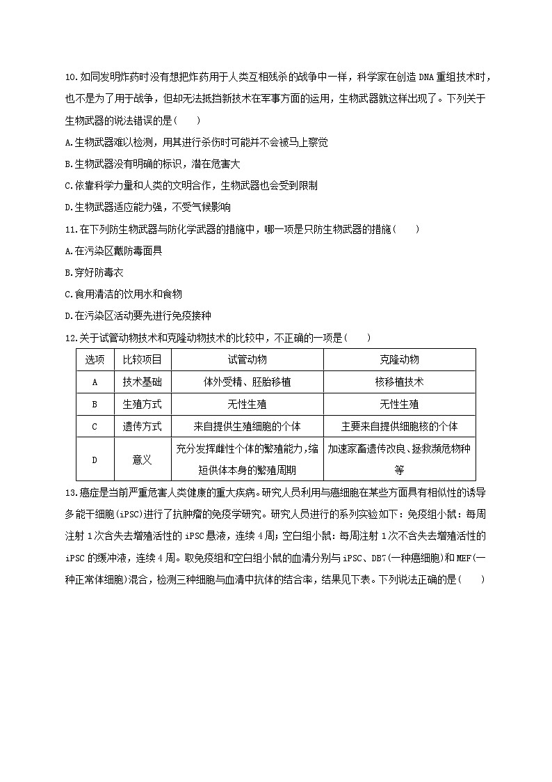 第四单元 生物技术的安全性与伦理问题（能力提升） 高二生物单元测试定心卷（人教版2019选择性必修3）03