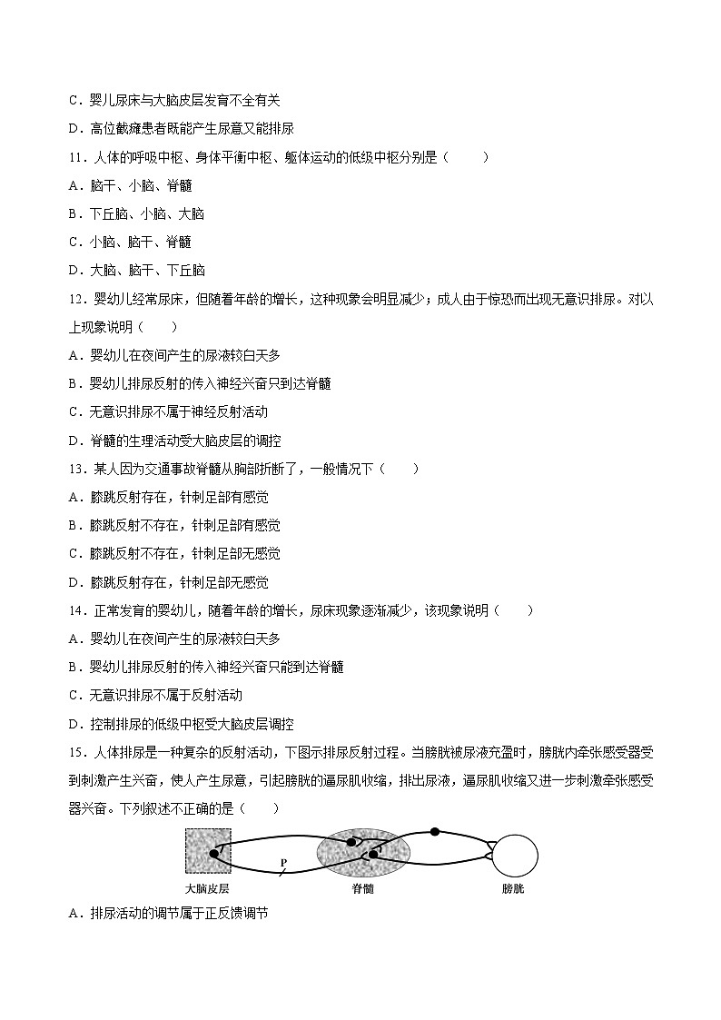 2.4+神经系统的分级调节-2022-2023学年高二上学期课时同步练（2019人教版选择性必修1）03
