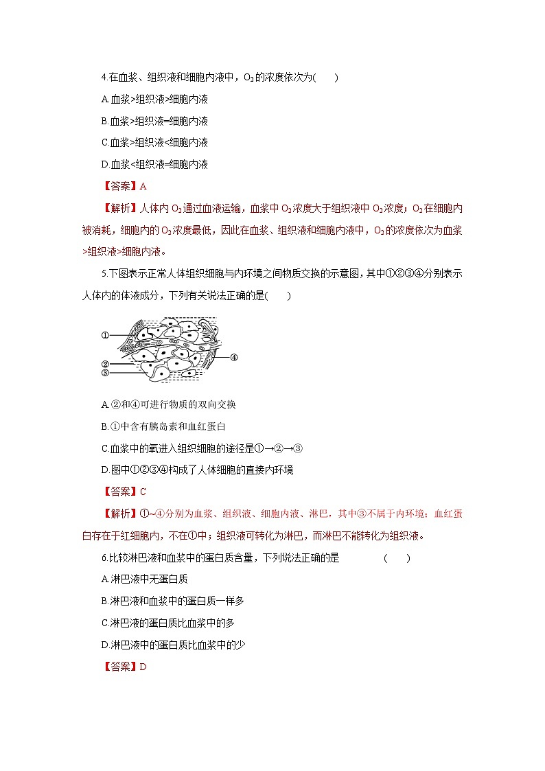 第1章+人体的内环境与稳态A卷-2022-2023学年高二生物学同步单元AB卷（2019人教版选择性必修1）02