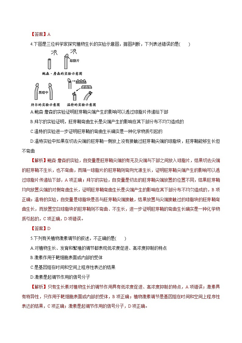 第5章+植物生命活动的调节A卷-2022-2023学年高二生物学同步单元AB卷（2019人教版选择性必修1）02