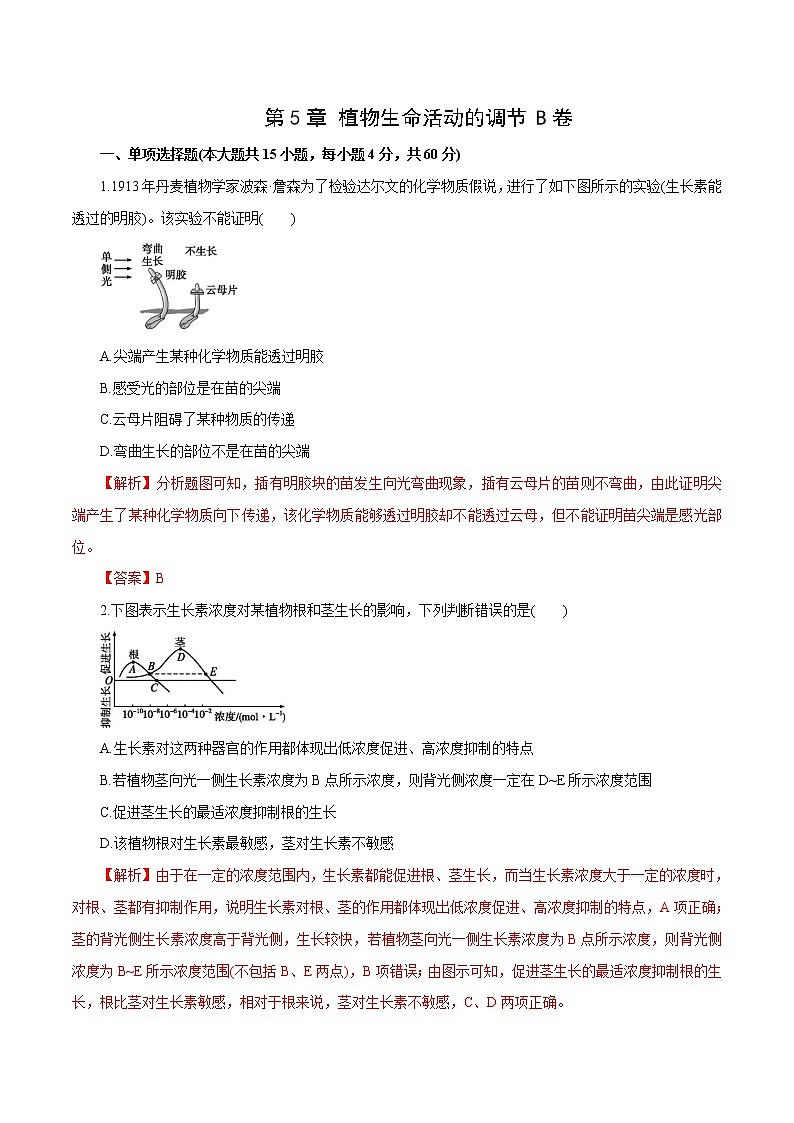 第5章+植物生命活动的调节B卷-2022-2023学年高二生物学同步单元AB卷（2019人教版选择性必修1）01