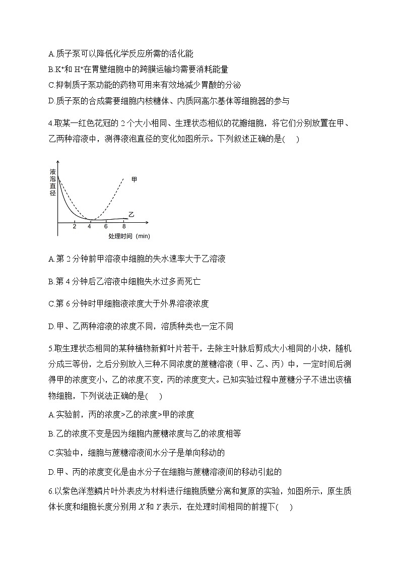 2022-2023学年人教版（2019）必修一生物单元测试AB卷 第4章 细胞的物质输入和输出 B卷 能力提升部分有解析02