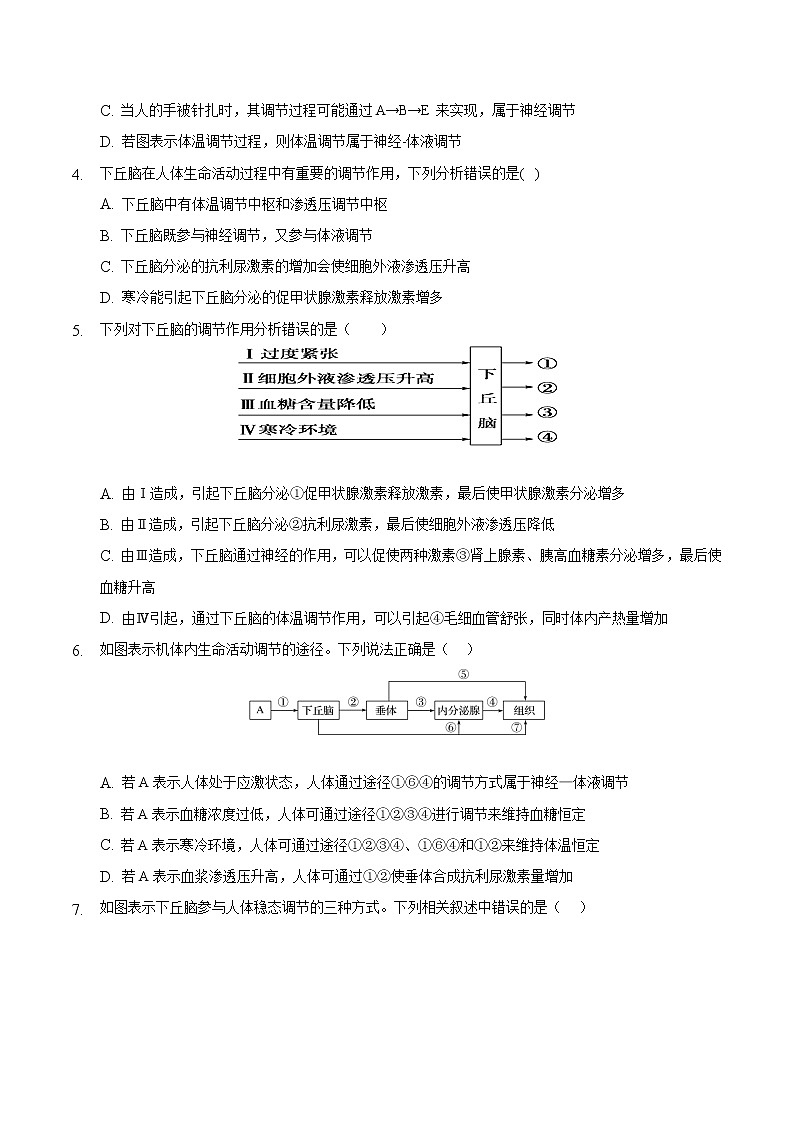 3.3 体液调节与神经调节的关系-2022-2023学年高二生物课后培优练（人教版选择性必修1）02
