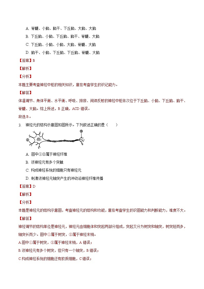 第2章 章末检测-2022-2023学年高二生物课后培优练（人教版选择性必修1）02
