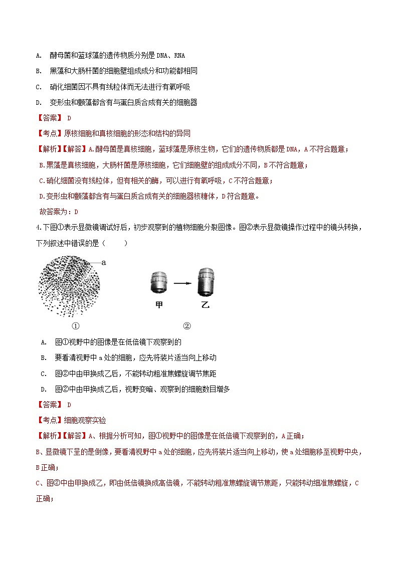 1.2  细胞的多样性和统一性-高一生物课后培优练（人教版2019必修1）02