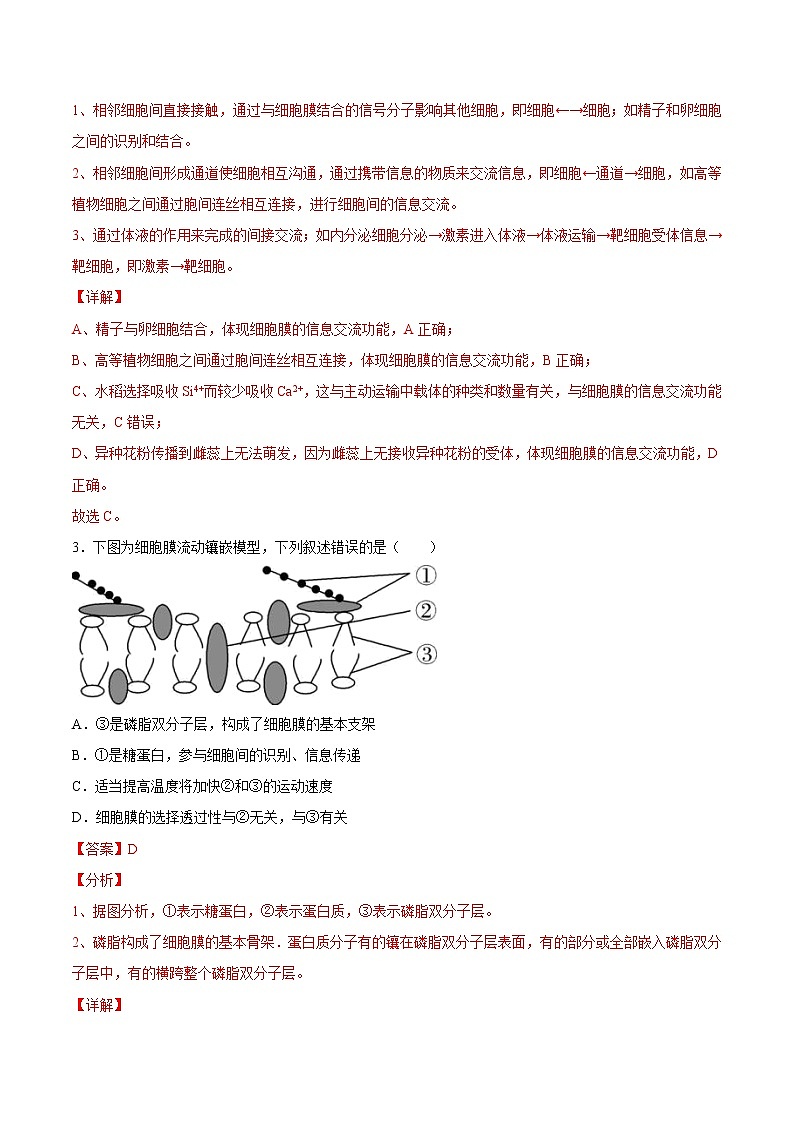 3.1  细胞膜的结构和功能-高一生物课后培优练（人教版2019必修1）02