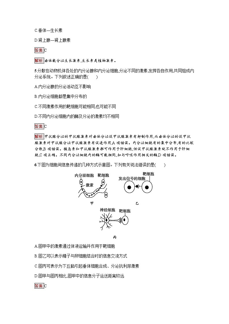 浙科版(2019)高中生物选择性必修1体液调节是通过化学信号实现的调节作业含答案第2页