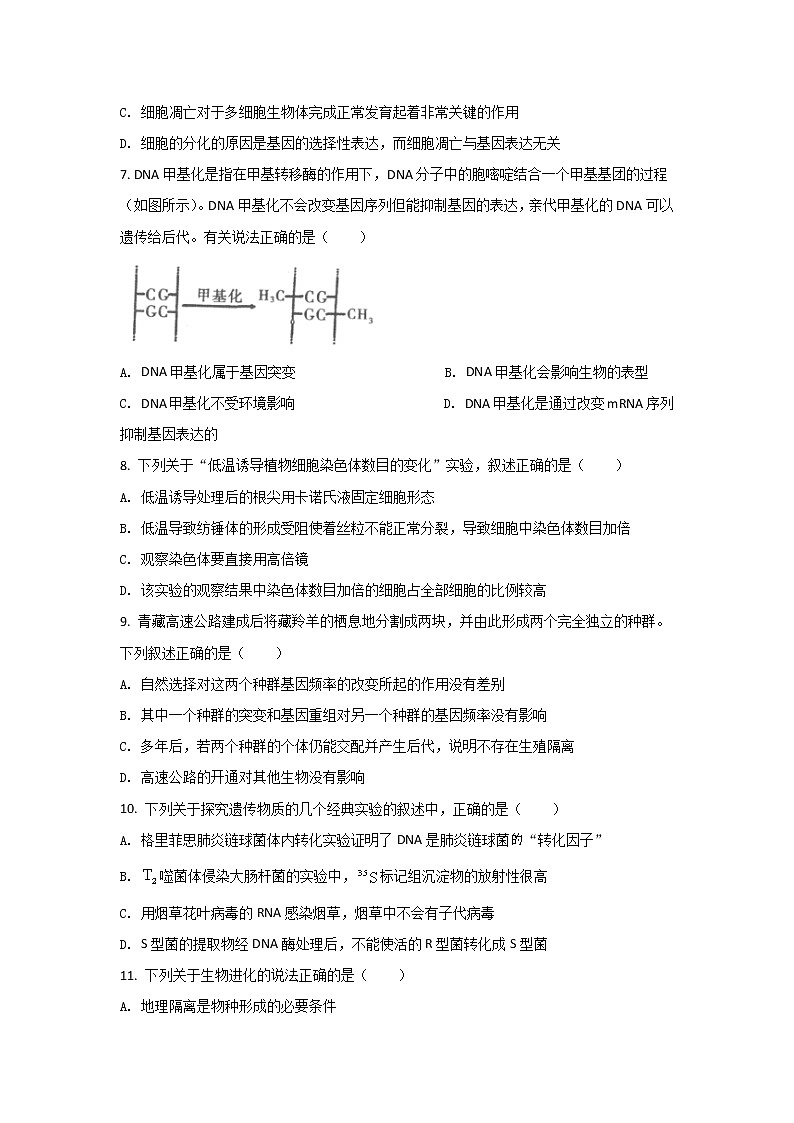 2021-2022学年河南省驻马店市高一下学期期末考试生物试卷含解析03
