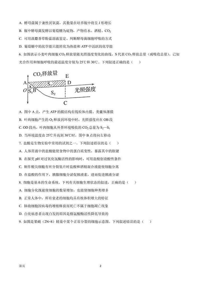 2023届安徽省安师大附中等皖江名校高三上学期开学考试生物试卷（PDF版）第2页