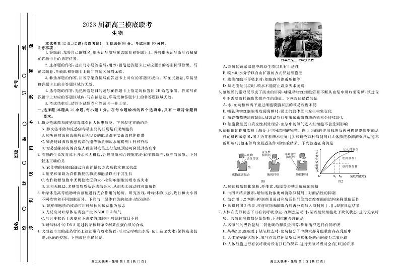 新高三摸底联考生物正文第1页