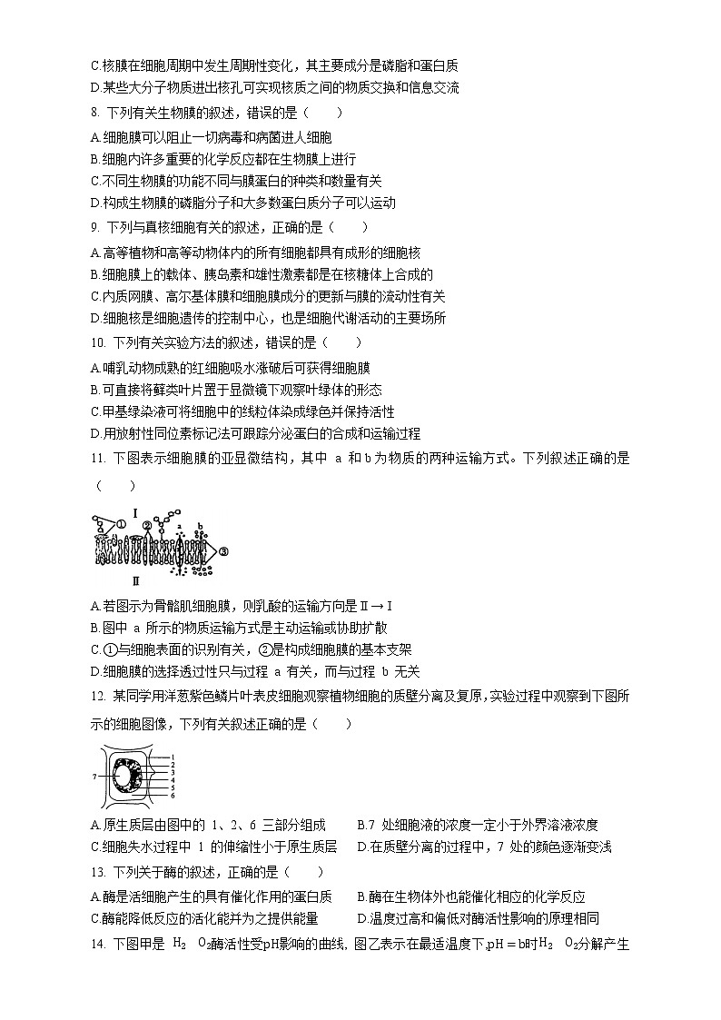四川省德阳市第三中学2022-2023学年高三上学期第一次综合考试（开学考试）生物试题（Word版含答案）02