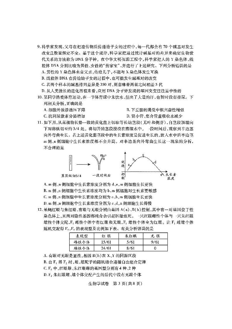 2023湖北省高三上学期9月起点考试生物PDF版含答案03