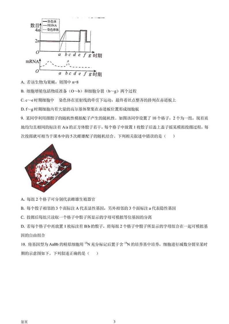 2023届河南省TOP二十名校高三9月摸底考试生物试题 PDF版第3页