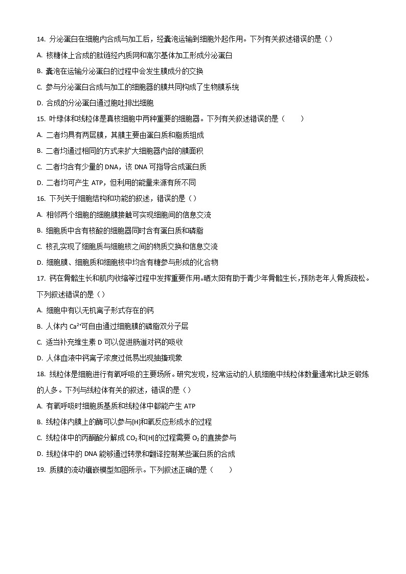 2023新和县实验中学高三上学期第一次月考生物试题含答案第3页