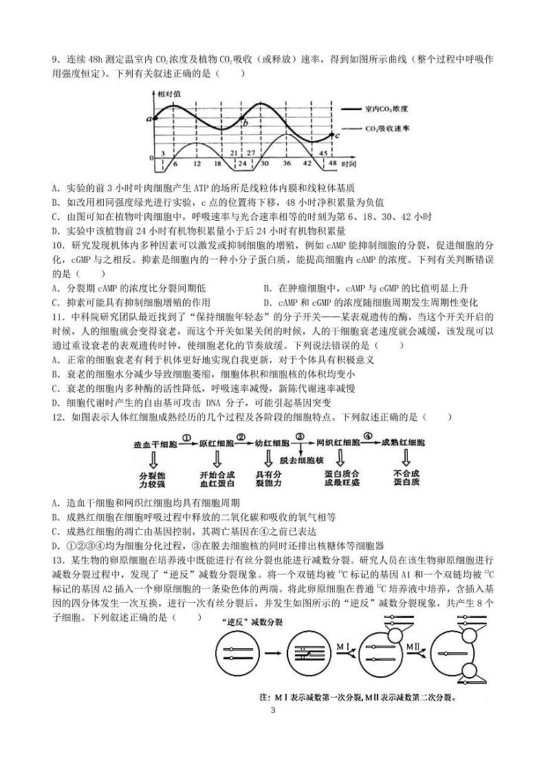 山东省枣庄市第三中学2022-2023学年高三上学期9月质量检测生物试题及答案03