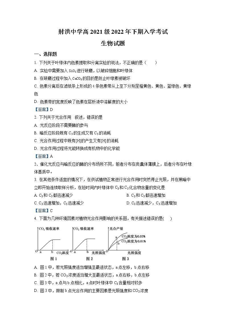 四川省射洪市射洪中学校2022-2023学年高二上学期入学检测生物试题含答案第1页