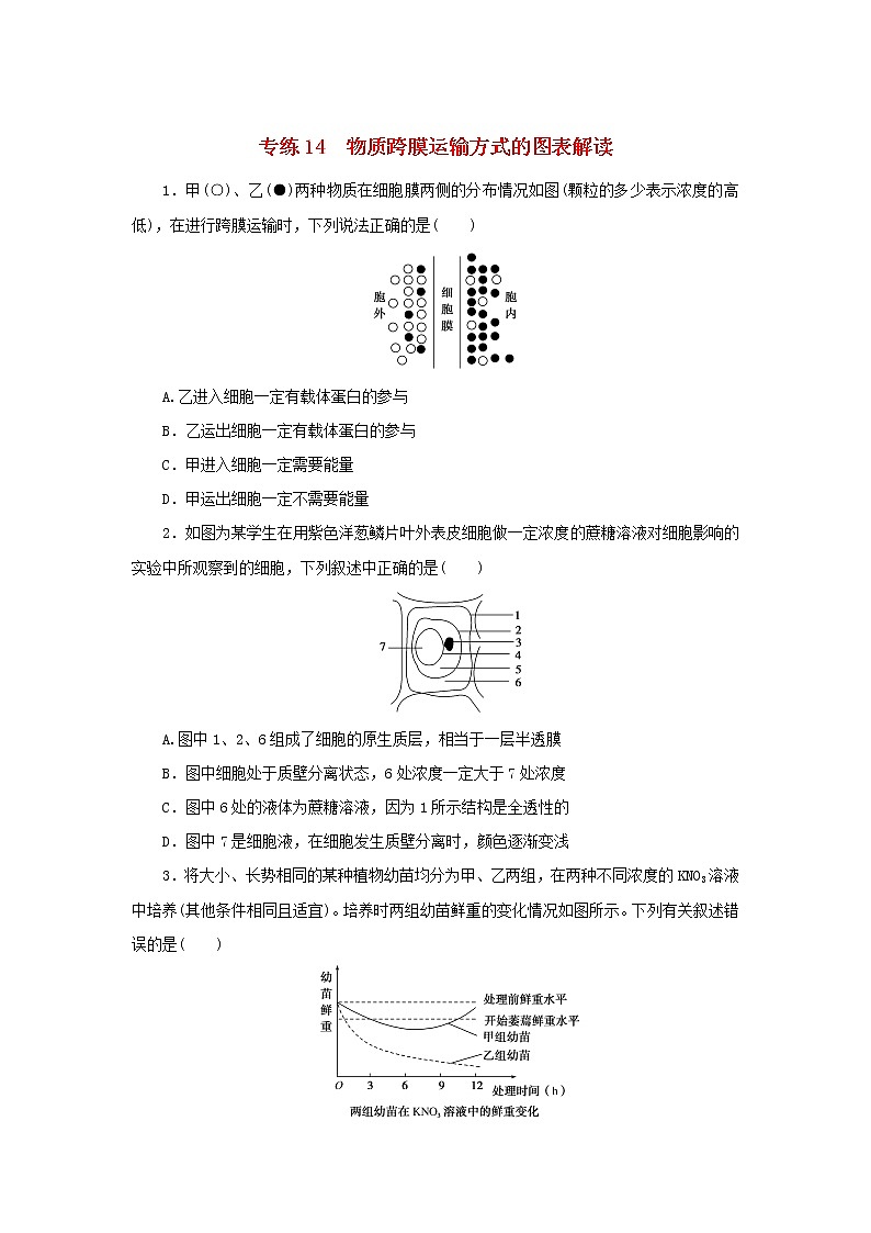 2023版高考生物第一部分专题练专练14物质跨膜运输方式的图表解读第1页