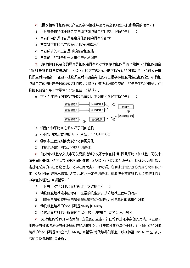 新教材高中生物苏教版选择性必修3第二章细胞工程阶段综合测评02