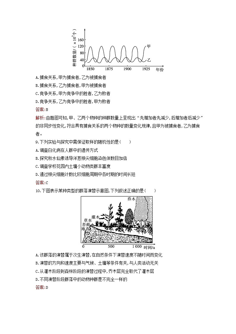 广西专版新教材高中生物浙科版选择性必修2第2章群落过关检测B卷03