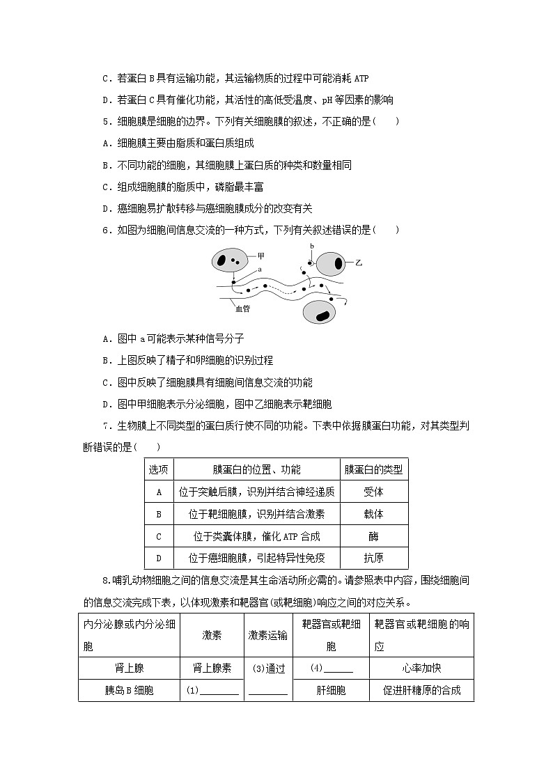2023版高考生物第一部分专题练专练8细胞膜__系统的边界第2页