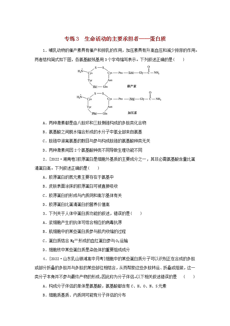 2023版高考生物第一部分专题练专练3生命活动的主要承担者__蛋白质第1页