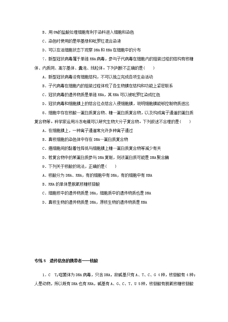2023版高考生物第一部分专题练专练5遗传信息的携带者__核酸第2页