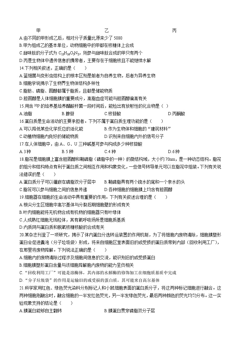 黑龙江省哈尔滨三中2022-2023学年上学期高三第一次验收 生物试卷及答案03