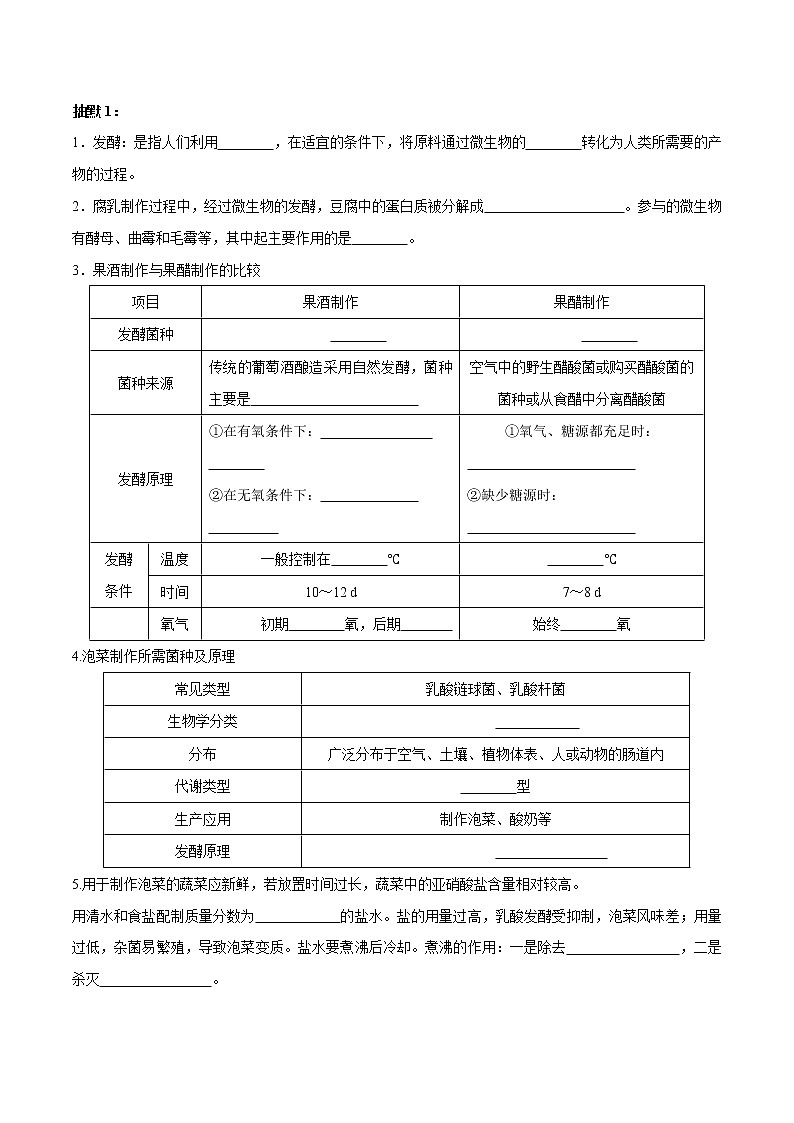 第1章 发酵工程- 备战2023年高考生物一轮复习知识清单（新教材）（填空版）第2页