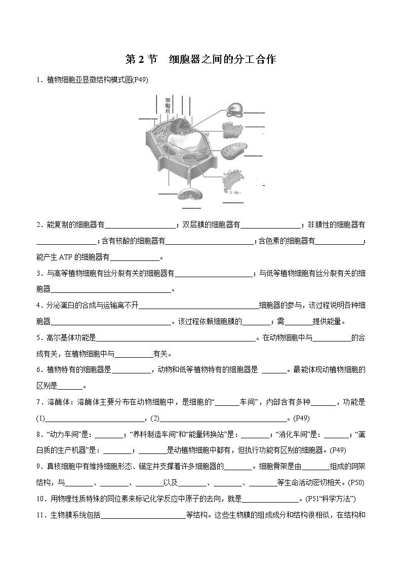 第3章 细胞的基本结构- 备战2023年高考生物一轮复习知识清单（新教材）（填空版）第2页