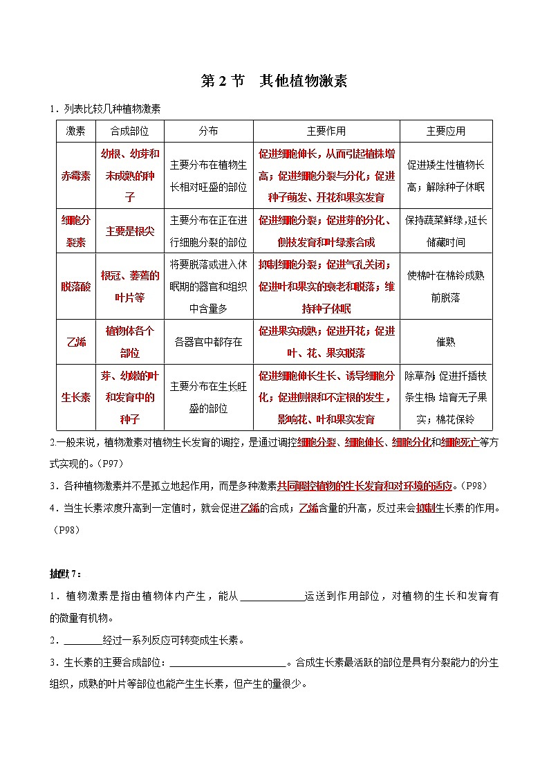 第5章 植物生命活动的调节- 备战2023年高考生物一轮复习知识清单（新教材）（答案版）第2页