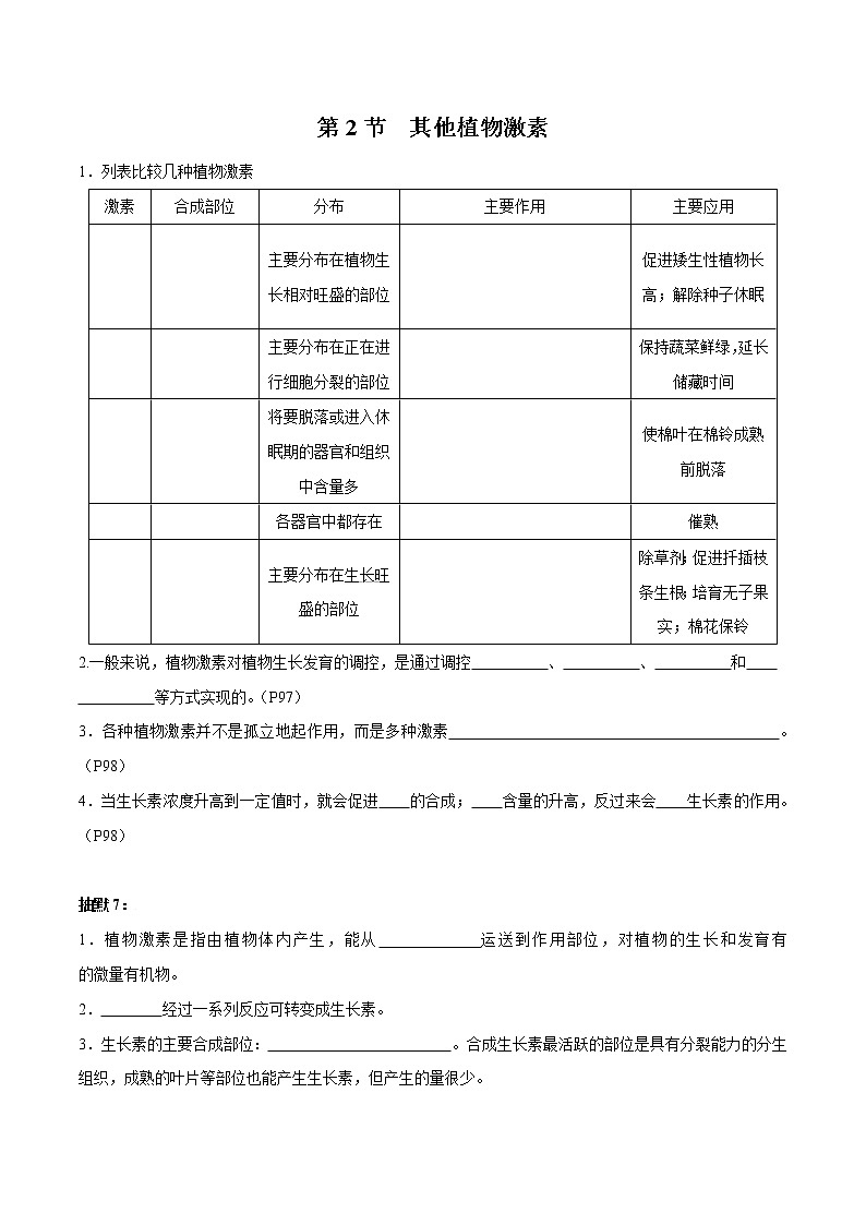第5章 植物生命活动的调节- 备战2023年高考生物一轮复习知识清单（新教材）（填空版）第2页