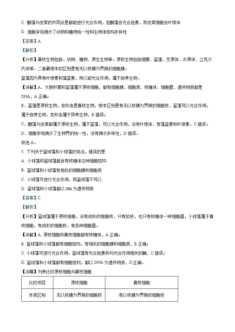 2022滨州邹平黄山中学高一上学期第一次月考生物试题03