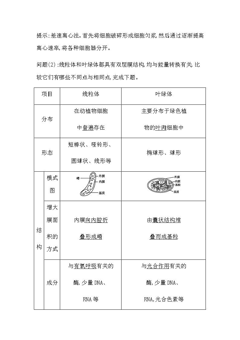 人教版高中生物必修1分子与细胞第3章细胞的基本结构课时学案02