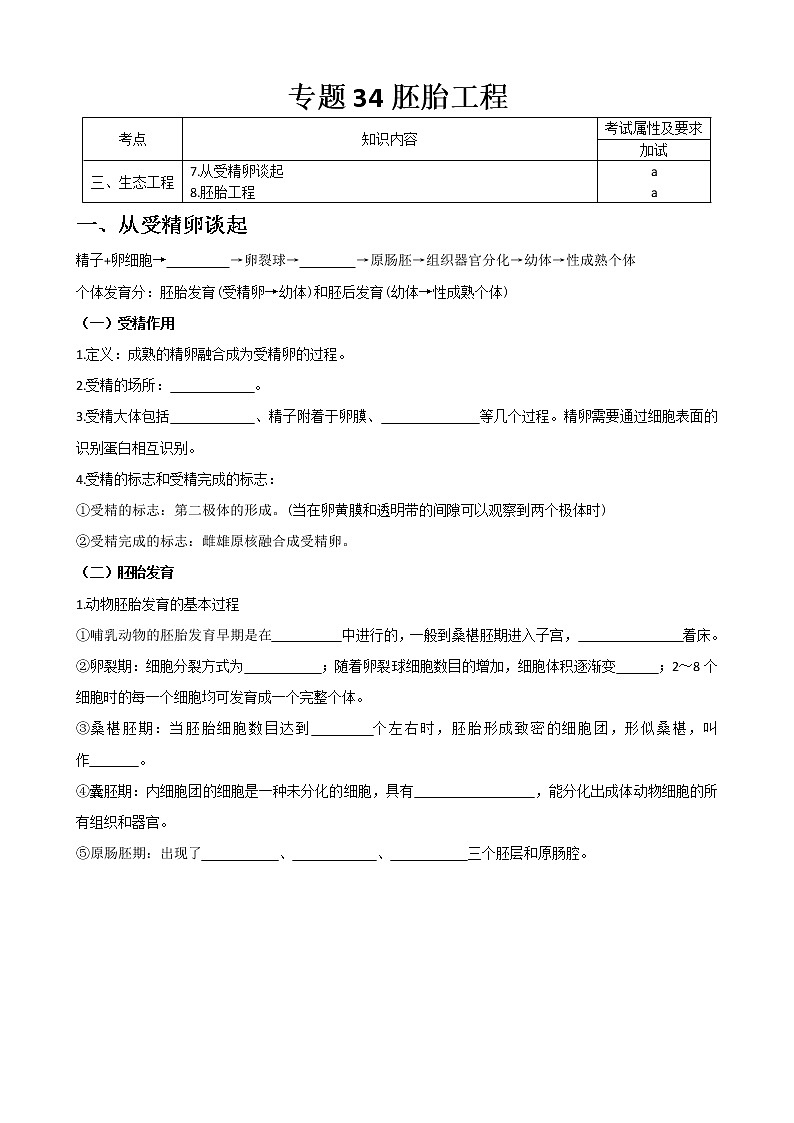 专题34 胚胎工程(选修3)学生版第1页