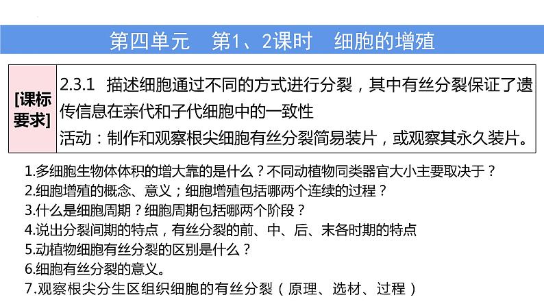 2023届高三生物一轮复习课件：第四单元 第1、2课时 细胞增殖第1页