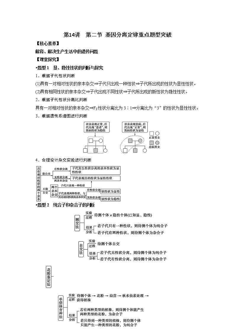山东省2023届高三生物一轮复习 第14讲 考点二 基因分离定律重点题型突破第1页