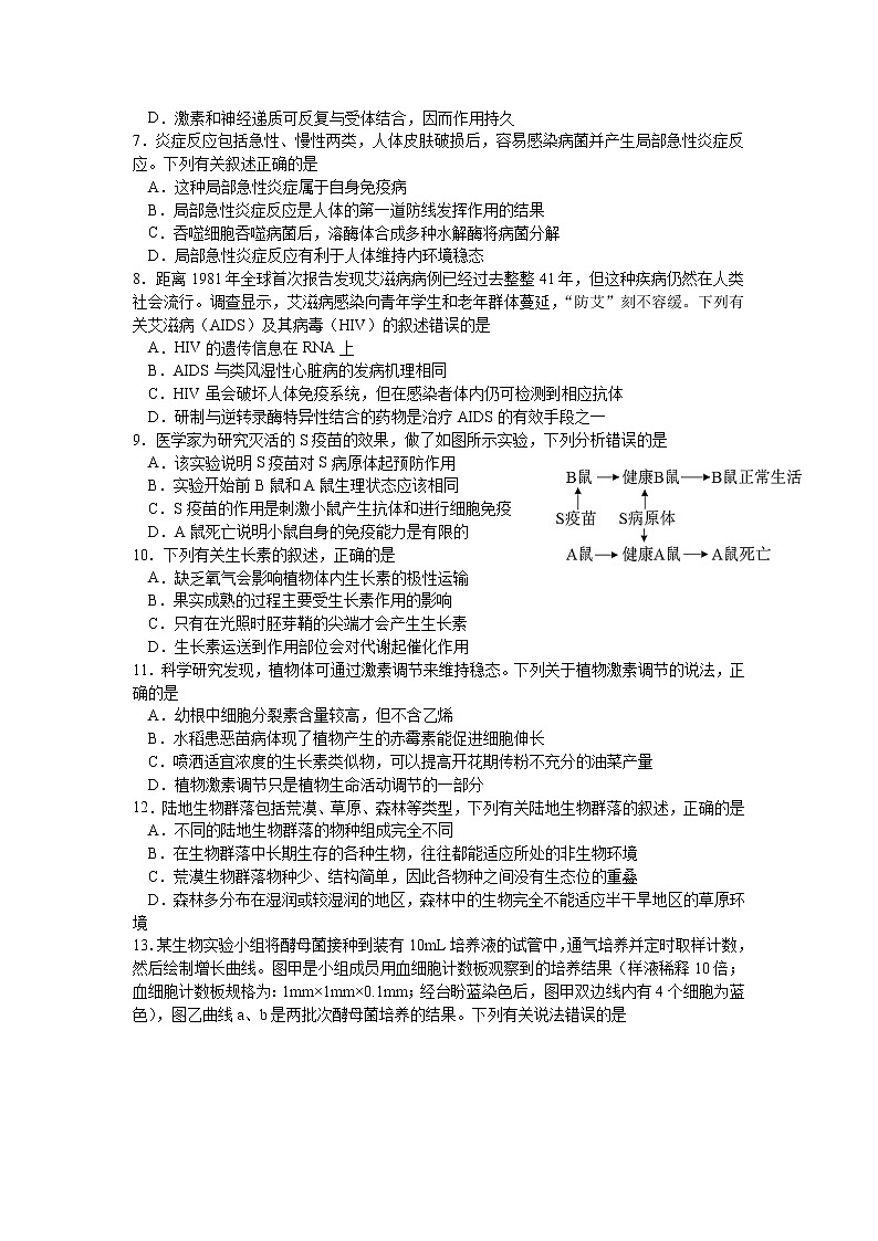 2021-2022学年江苏省扬州市高二下学期期初调研测试生物试题含答案第2页