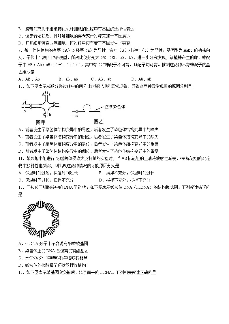 江西省省重点校联盟2022-2023学年高三入学摸底联考生物试题（Word版含答案）03