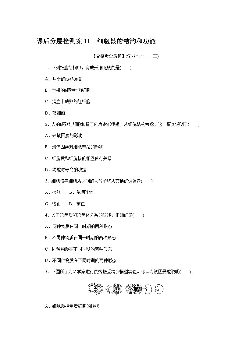 人教版高中生物学必修一全册课时作业含答案01