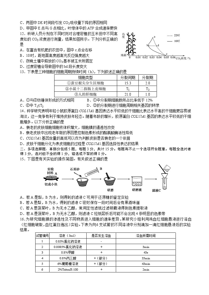 2023届江苏省扬州中学高三上学期开学考试生物word版含答案03
