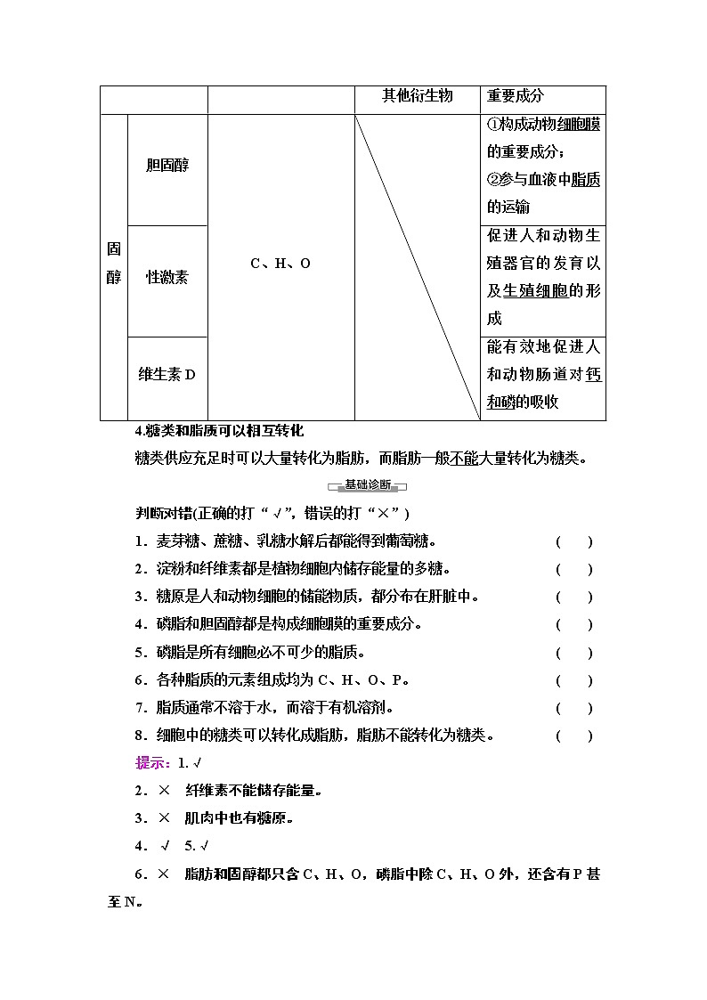 高中生物必修一 第2章 第3节　细胞中的糖类和脂质 讲义03