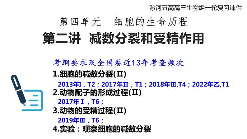 2023届高考生物一轮复习课件减数分裂和受精作用第1页